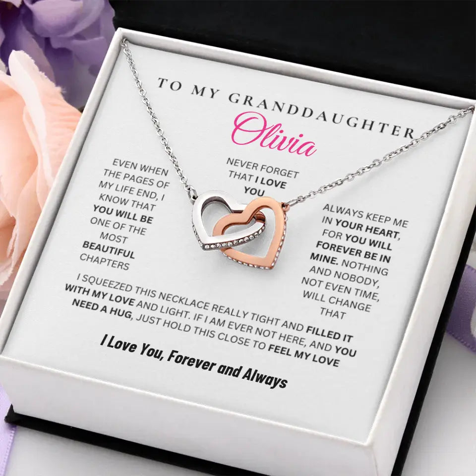 Personalized Christmas and Birthday Gift For Daughter and Granddaughter, CZ Crystals Rose and Yellow Gold Finish Hearts Necklace