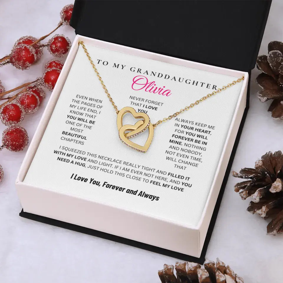Personalized Christmas and Birthday Gift For Daughter and Granddaughter, CZ Crystals Rose and Yellow Gold Finish Hearts Necklace