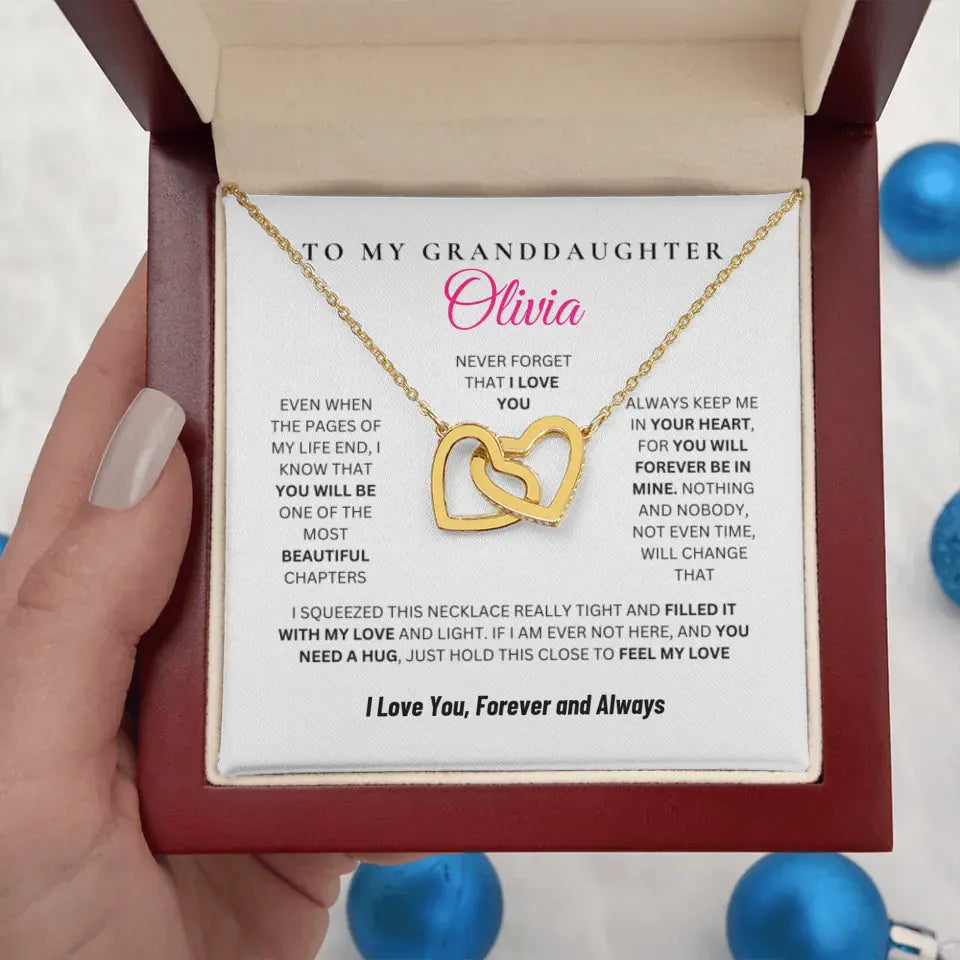 Personalized Christmas and Birthday Gift For Daughter and Granddaughter, CZ Crystals Rose and Yellow Gold Finish Hearts Necklace