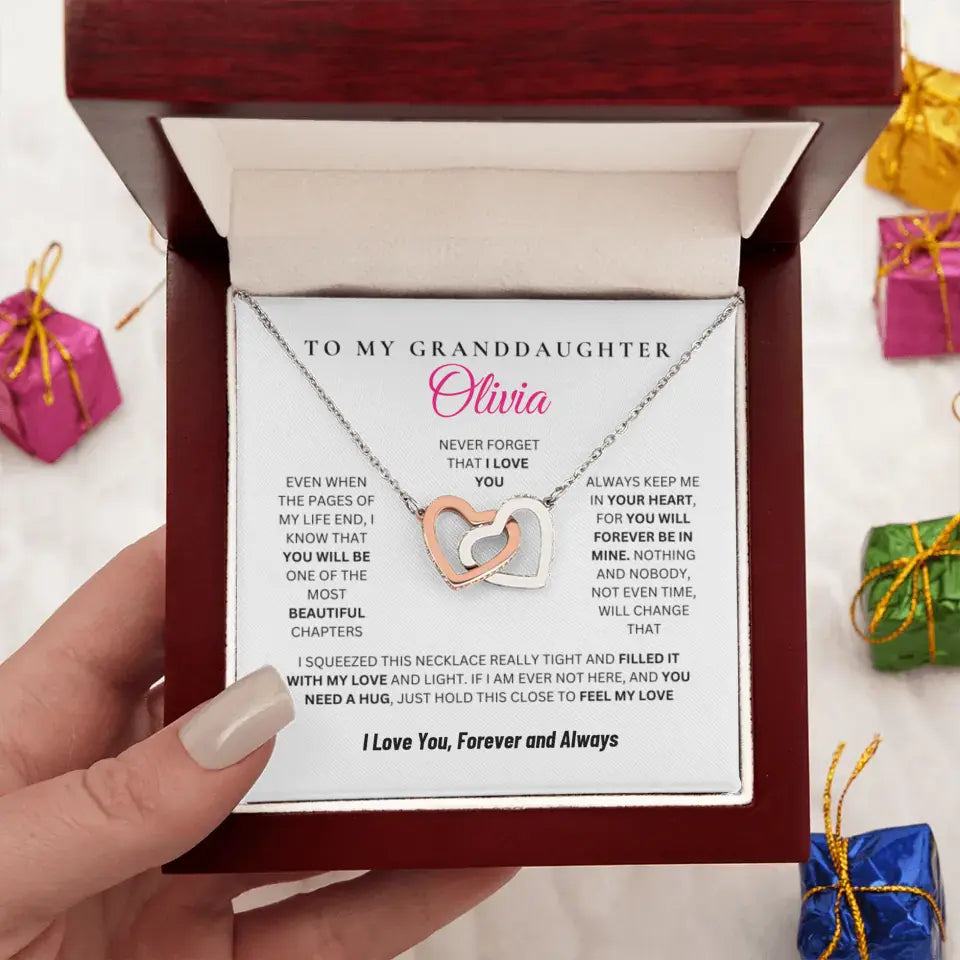 Personalized Christmas and Birthday Gift For Daughter and Granddaughter, CZ Crystals Rose and Yellow Gold Finish Hearts Necklace