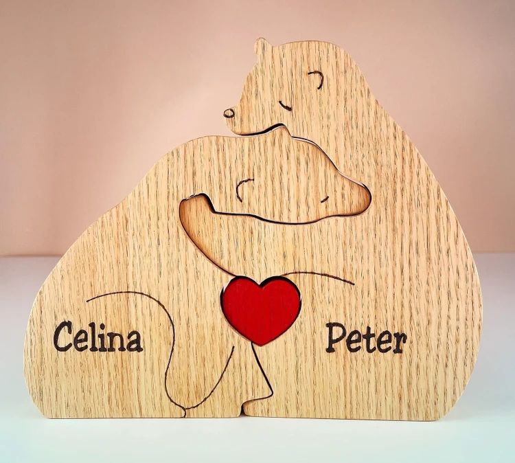 Handmade Wooden Ornaments Wood Bear Family Personalized Wooden Pet Carving Crafts