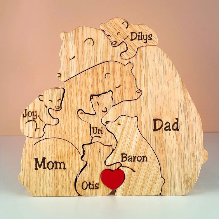 Handmade Wooden Ornaments Wood Bear Family Personalized Wooden Pet Carving Crafts