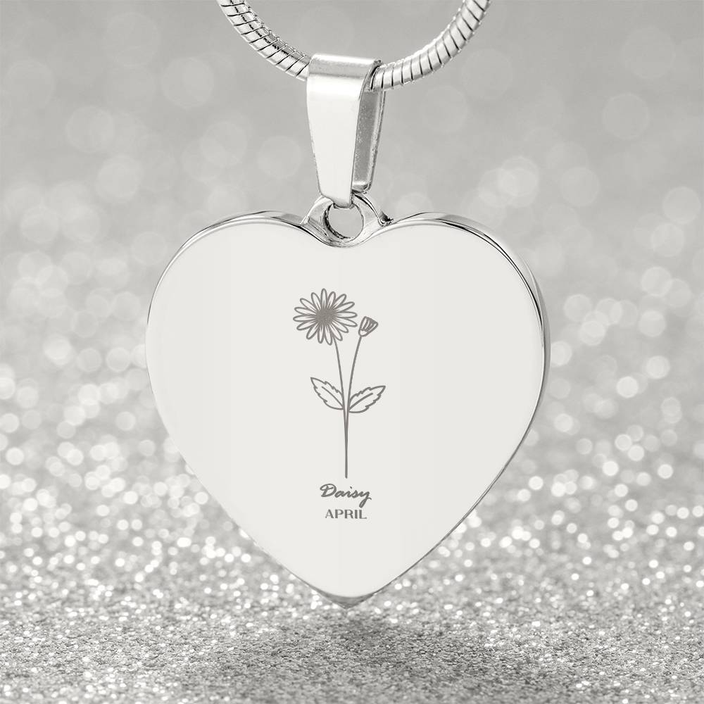 Birthflower Necklace, Birthday Flower Necklace, Floral Necklace, Engraved Birthflower Necklace Gift