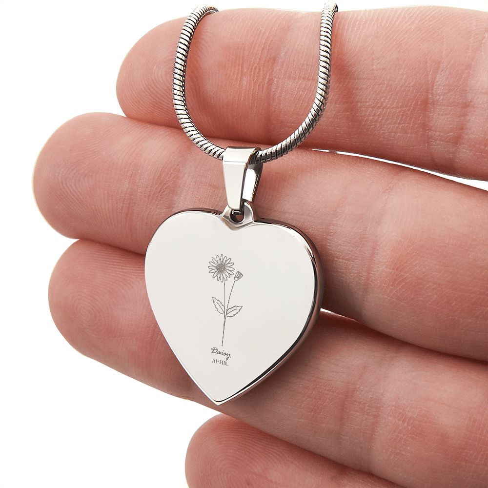 Birthflower Necklace, Birthday Flower Necklace, Floral Necklace, Engraved Birthflower Necklace Gift