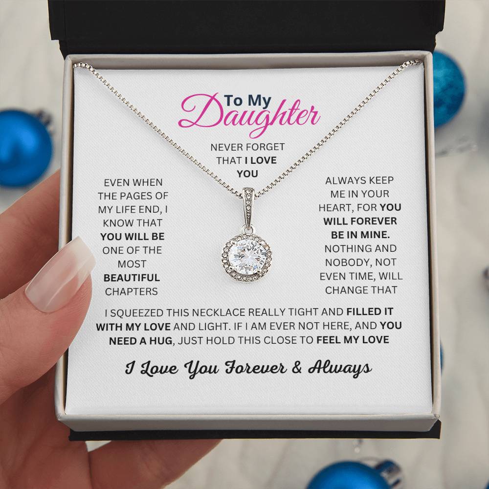 To My Daughter, White Gold Plated Necklace with Cubic Zirconia, Sentimental Birthday or Christmas Gift