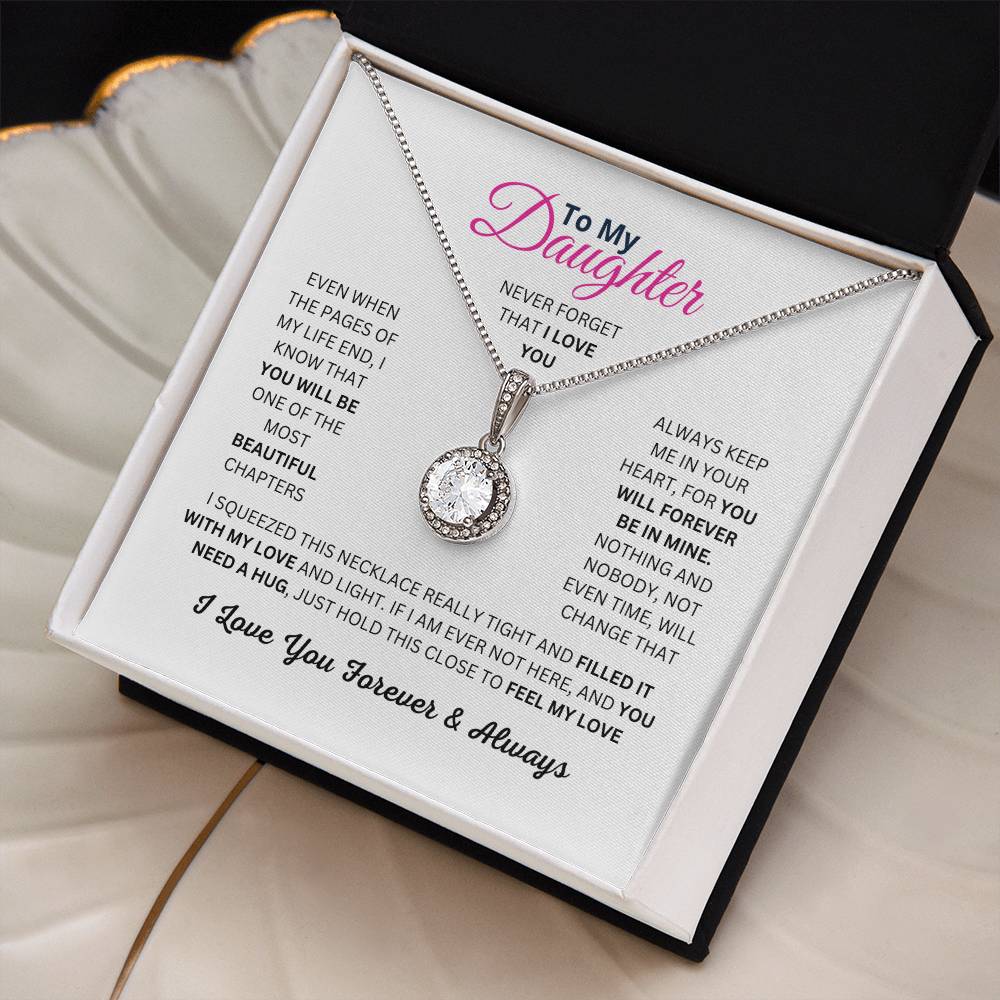 To My Daughter, White Gold Plated Necklace with Cubic Zirconia, Sentimental Birthday or Christmas Gift