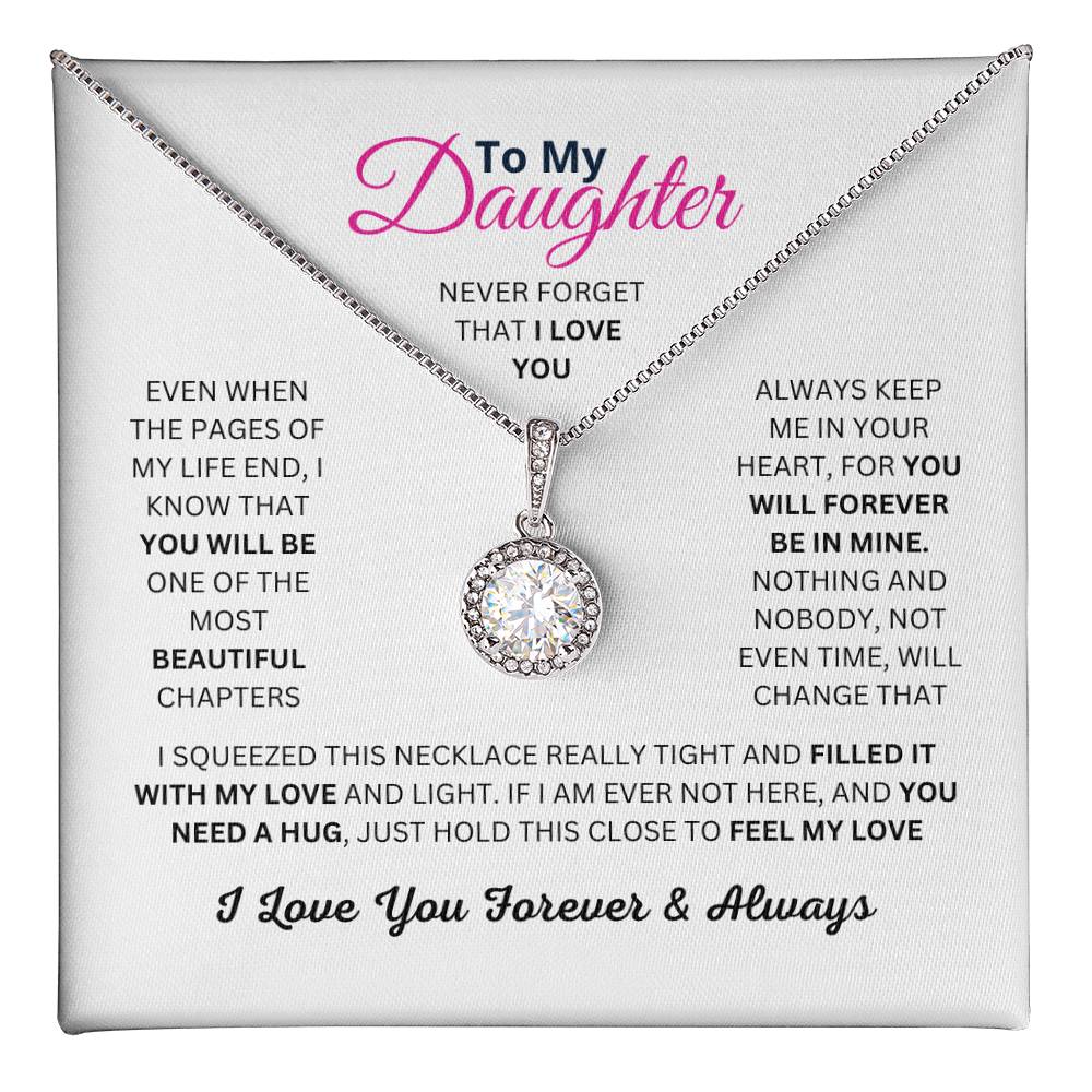 To My Daughter, White Gold Plated Necklace with Cubic Zirconia, Sentimental Birthday or Christmas Gift