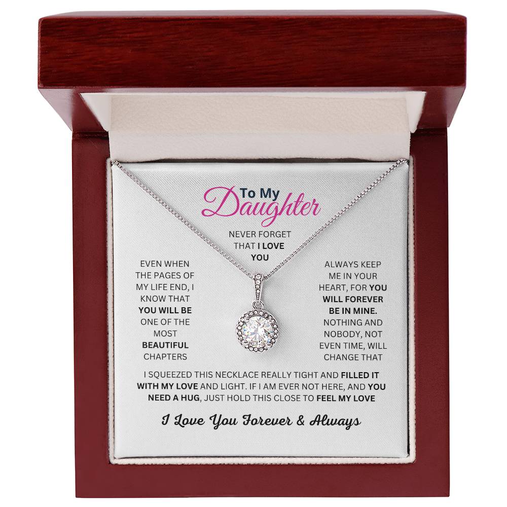 To My Daughter, White Gold Plated Necklace with Cubic Zirconia, Sentimental Birthday or Christmas Gift