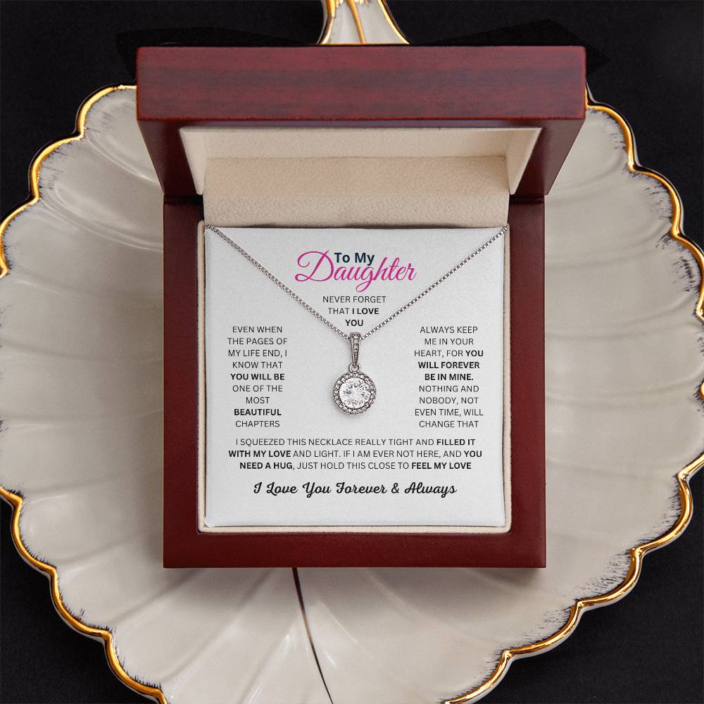 To My Daughter, White Gold Plated Necklace with Cubic Zirconia, Sentimental Birthday or Christmas Gift