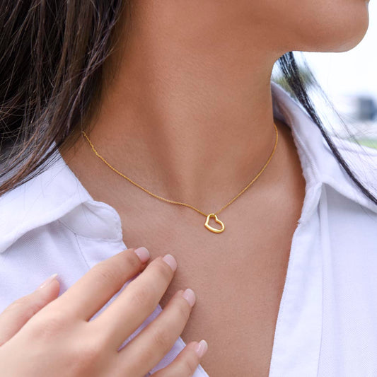 Gold Heart Pendat Necklace, 18 K Gold over 925 Sterling Silver