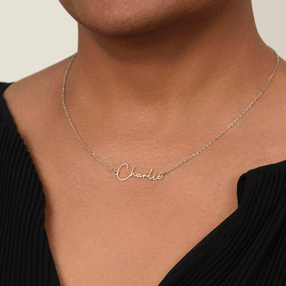 Signature Name Necklace, Stainless steel or Yellow Gold Finish, Women's Necklace