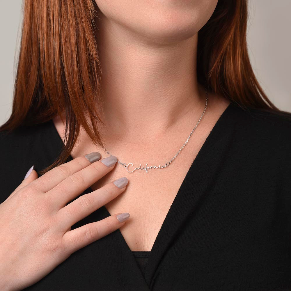Signature Name Necklace, Stainless steel or Yellow Gold Finish, Women's Necklace