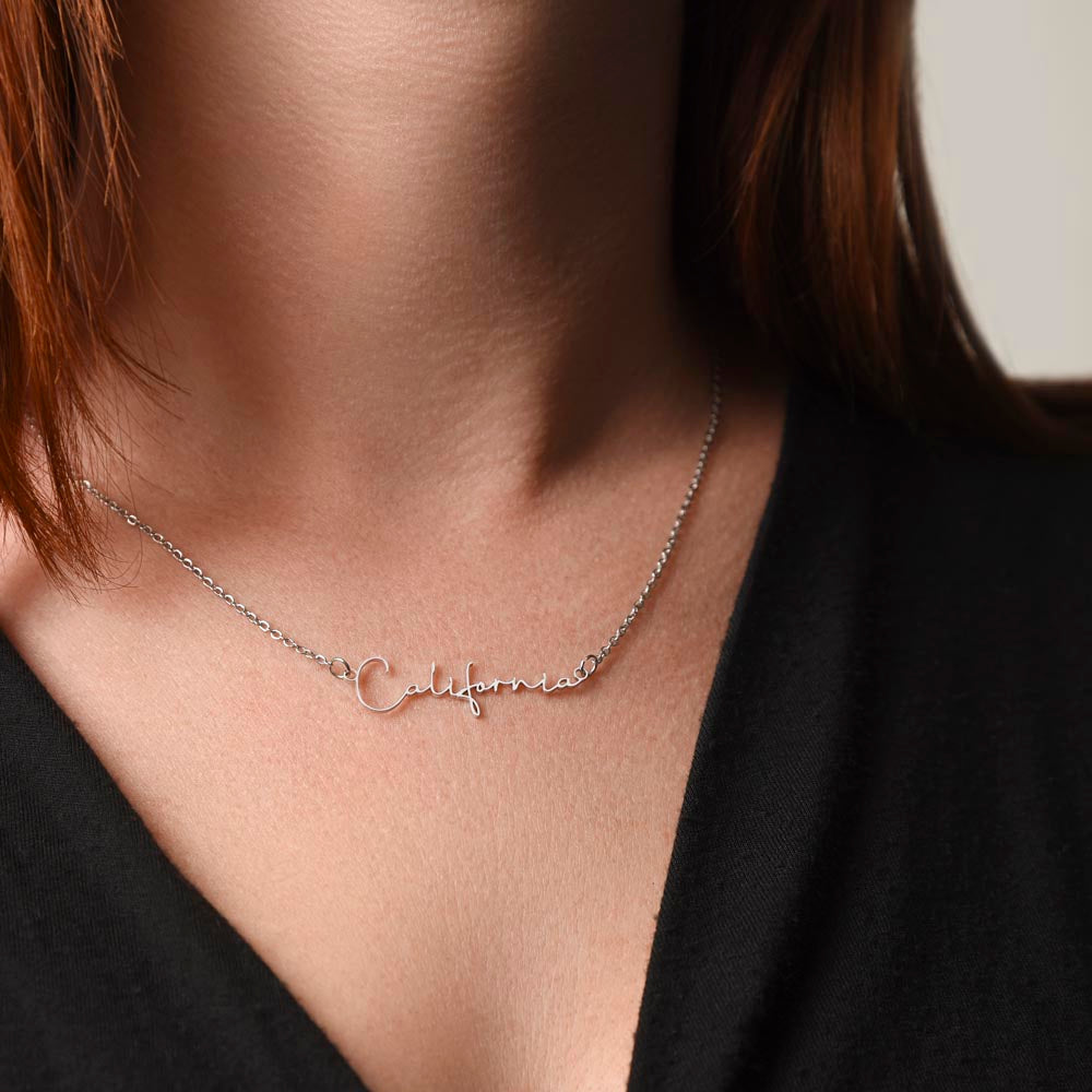 Signature Name Necklace, Stainless steel or Yellow Gold Finish, Women's Necklace