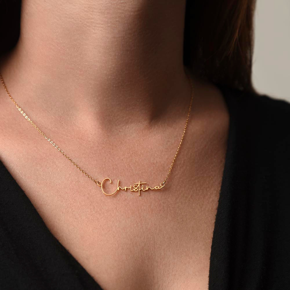 Signature Name Necklace, Stainless steel or Yellow Gold Finish, Women's Necklace