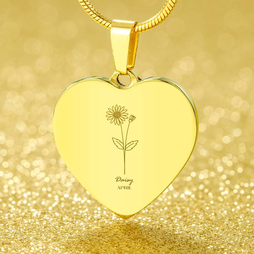 Birthflower Necklace, Birthday Flower Necklace, Floral Necklace, Engraved Birthflower Necklace Gift