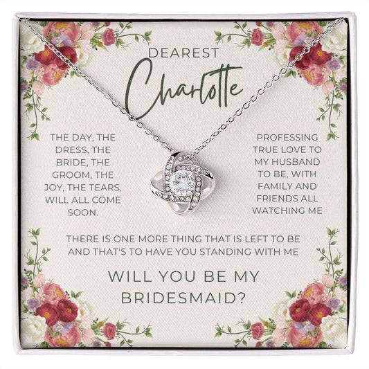 Bridesmaids Gift, White Gold Finish Necklace, with Proposal Message Card, Gift for Bridesmaids