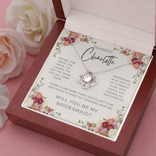 Bridesmaids Gift, White Gold Finish Necklace, with Proposal Message Card, Gift for Bridesmaids