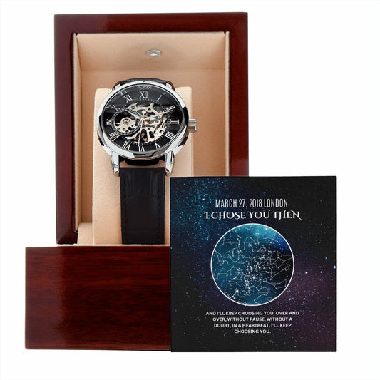 Gift for Men, Men's Wrist Watch, Personalized Anniversary Gift For Him, Automatic Openwork Watch For Husband, Partner and Boyfriend