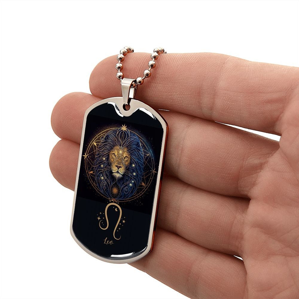 Leo Zodiac Gift, Gift for Leo Dog Tag Necklace, Birthday Gift For Leo
