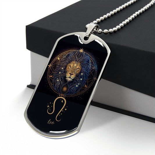 Leo Zodiac Gift, Gift for Leo Dog Tag Necklace, Birthday Gift For Leo