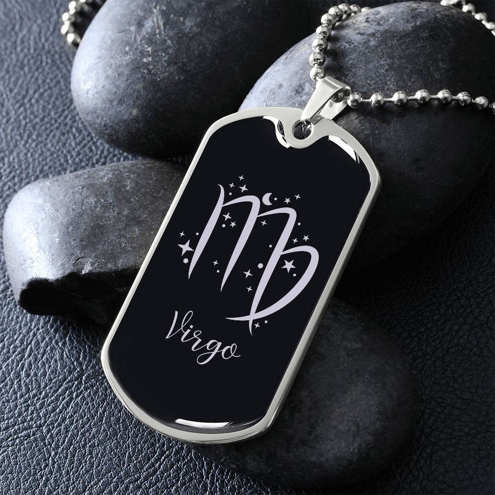 Virgo Zodiac Gift For Men, Dog Tag Necklace, Birthday Gift For Men