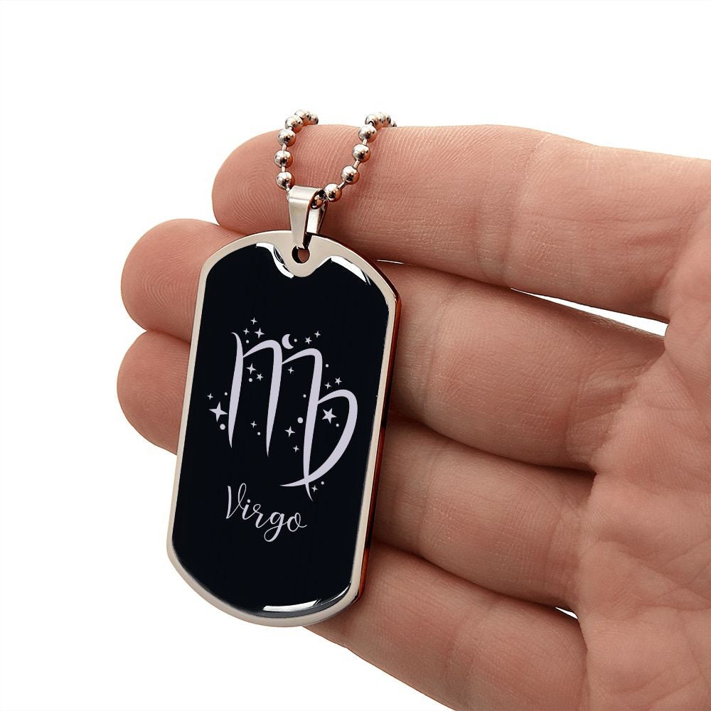 Virgo Zodiac Gift For Men, Dog Tag Necklace, Birthday Gift For Men