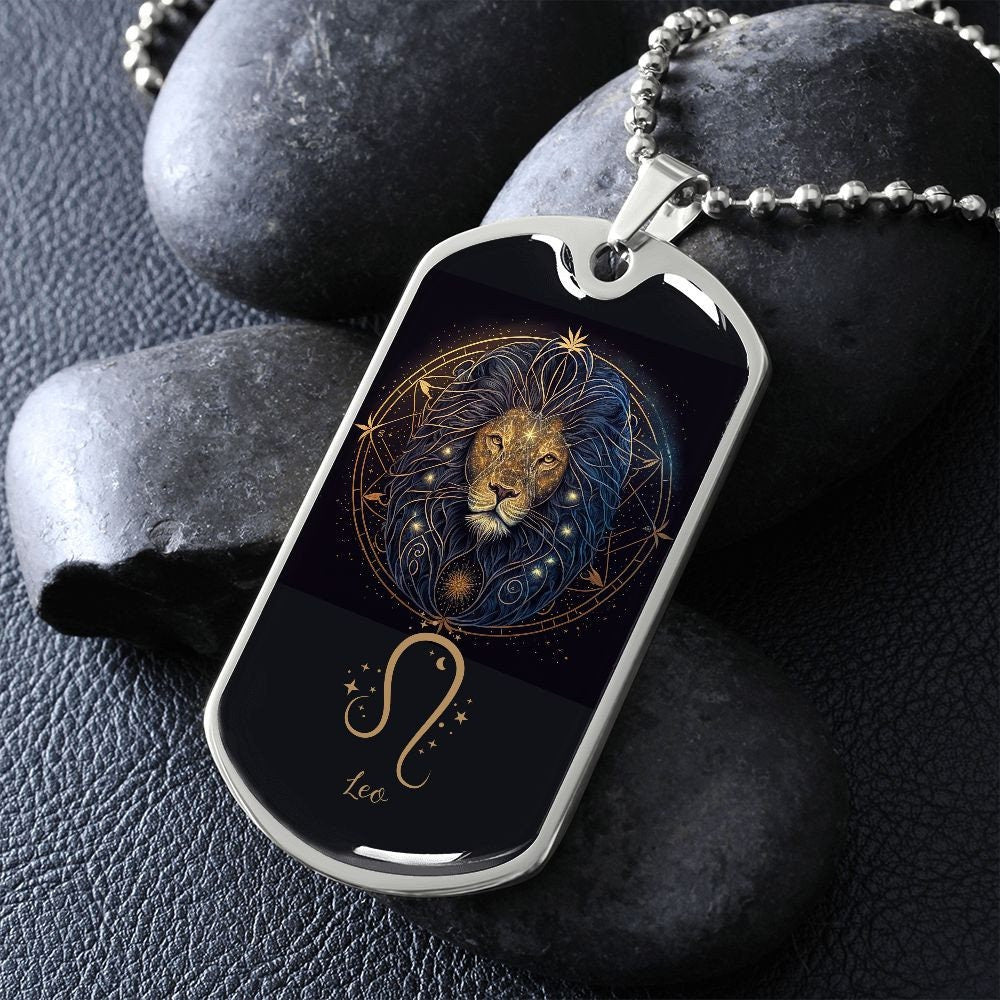 Leo Zodiac Gift, Gift for Leo Dog Tag Necklace, Birthday Gift For Leo