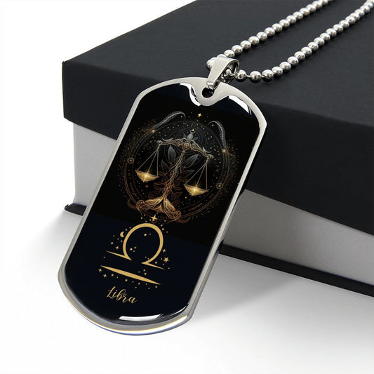 Libra Zodiac Sign Gift, Libra Dog Tag Necklace, Birthday Gift For Him