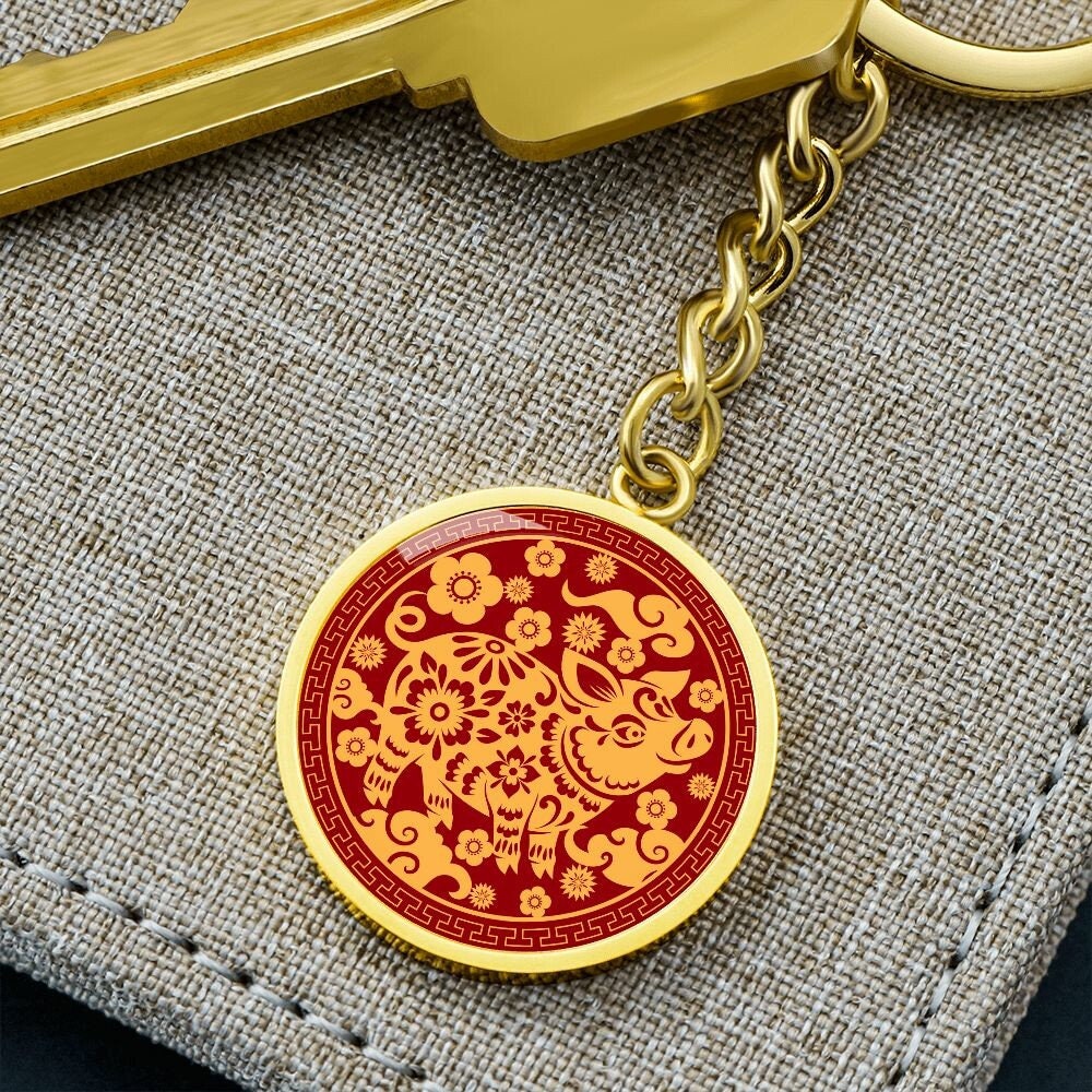 The Year of the Pig Chinese Zodiac Keychain for Women and Men