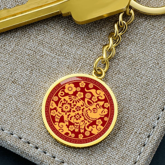 The Year of the Pig Chinese Zodiac Keychain for Women and Men