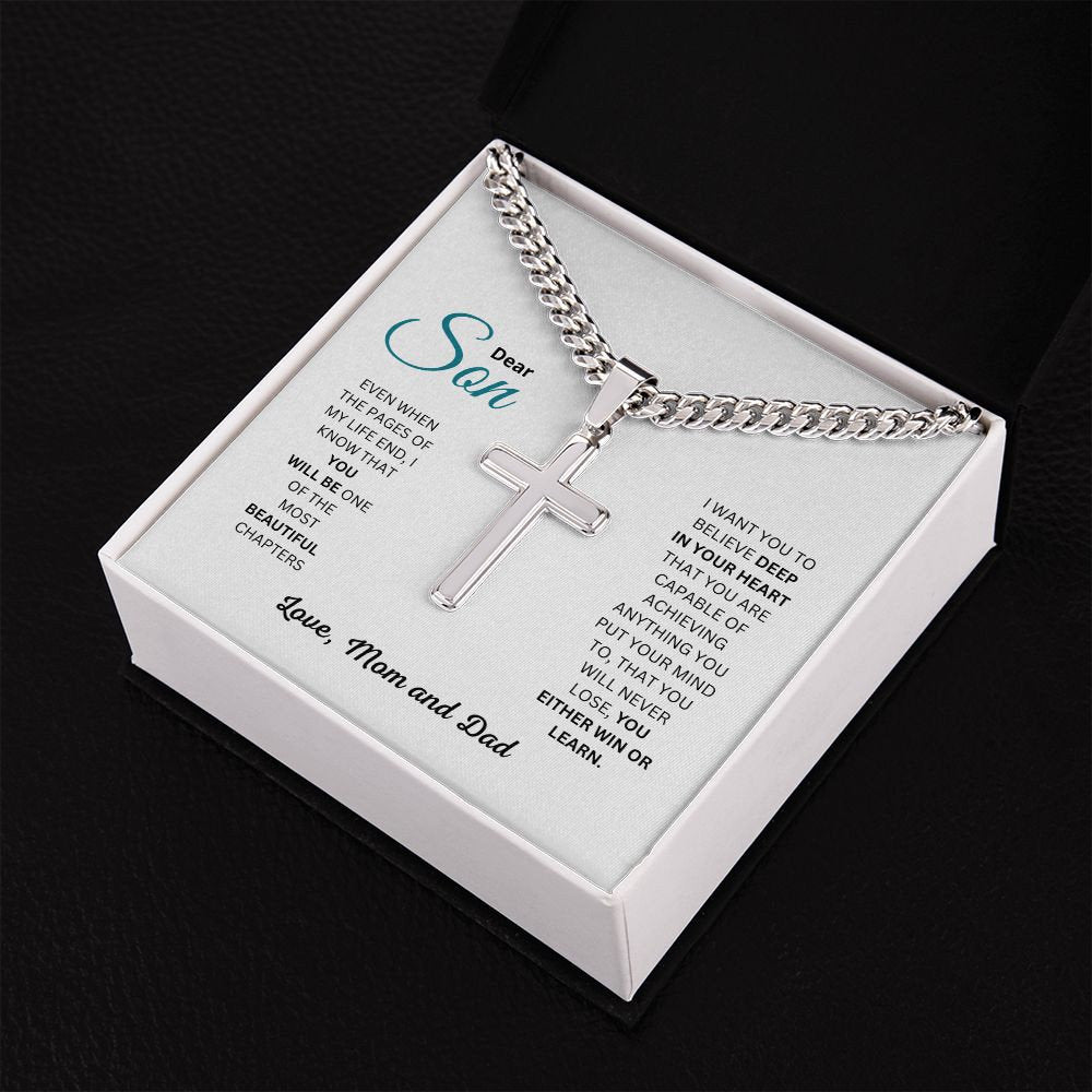 Religious Gift, Engraving Cross on Cuban Chain, Necklace Gift For Son