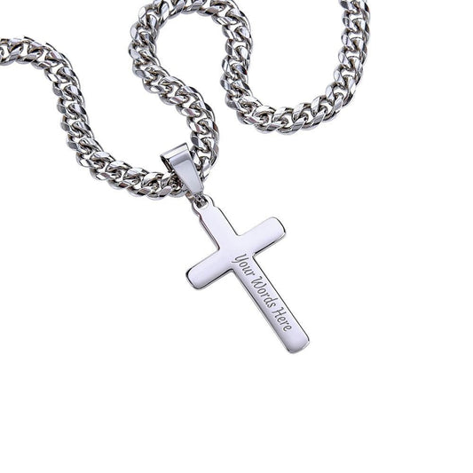 Religious Gift, Engraving Cross on Cuban Chain, Necklace Gift For Son