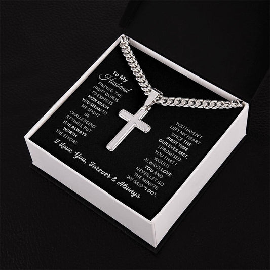 Engraving Cross Necklace, Husband Gift,  Stainless Steel Necklace, Men's Necklace, Gift For Men