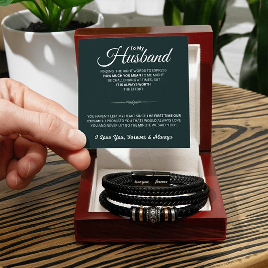 Gift For Husband, Black Vegan Bracelet Gift For Men, Husband Bracelet