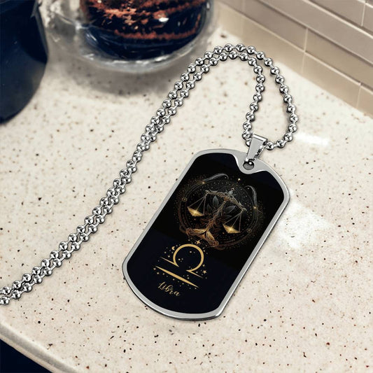Libra Zodiac Sign Gift, Libra Dog Tag Necklace, Birthday Gift For Him
