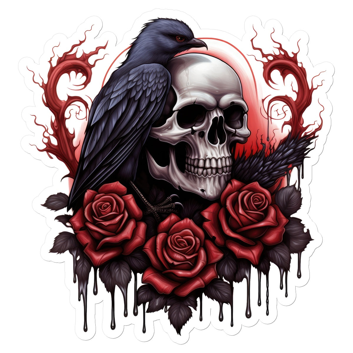 Vinyl Sticker Raven Skull Spooky Sticker Halloween Sticker