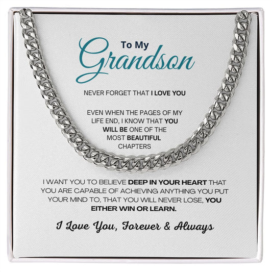 To My Grandson Cuban Chain Necklace, Christmas and Birthday Gift For Grandson - Zensassy