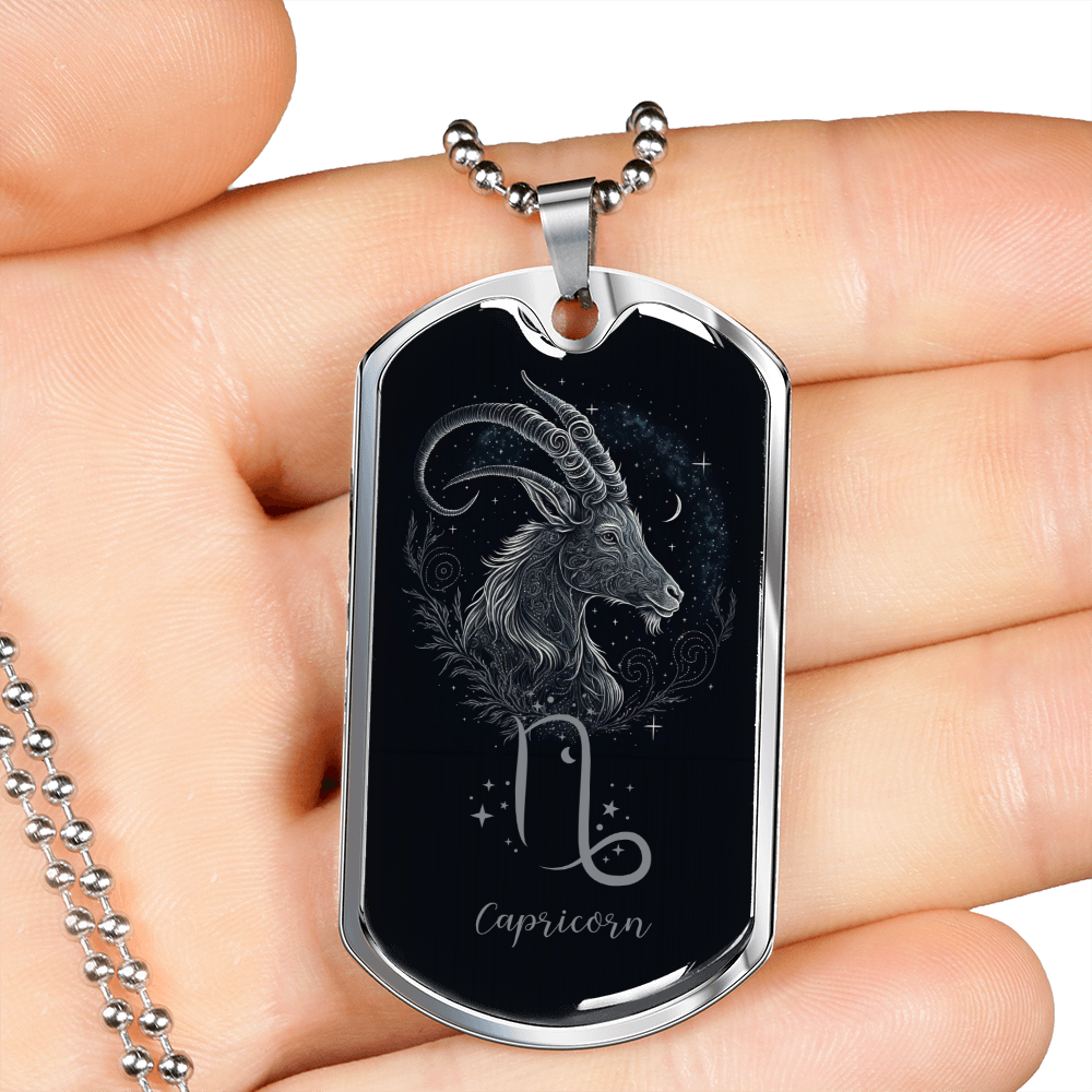 Capricorn Zodiac Sign Birthday Jewelry Gift For Him, Dog Tag With Millitary Chain, Gift For Him - Zensassy