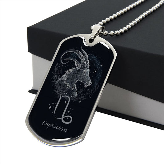 Capricorn Zodiac Sign Birthday Jewelry Gift For Him, Dog Tag With Millitary Chain, Gift For Him - Zensassy