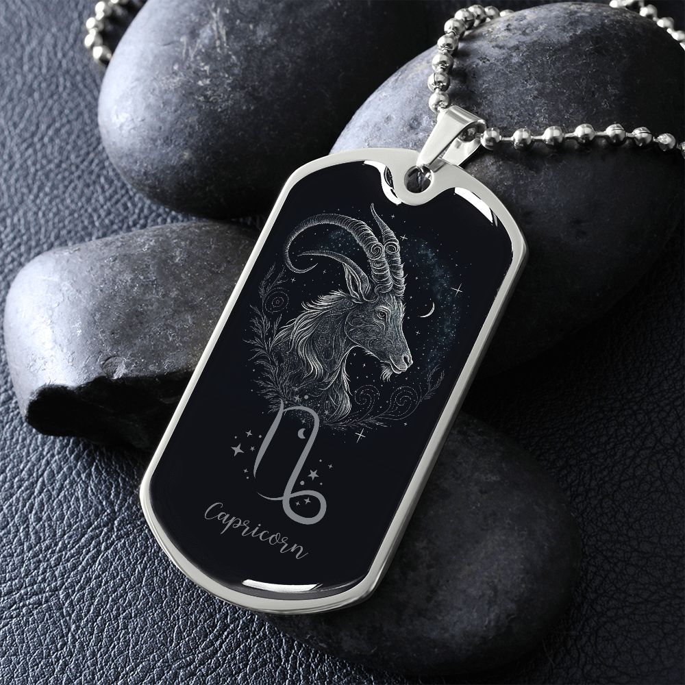 Capricorn Zodiac Sign Birthday Jewelry Gift For Him, Dog Tag With Millitary Chain, Gift For Him - Zensassy