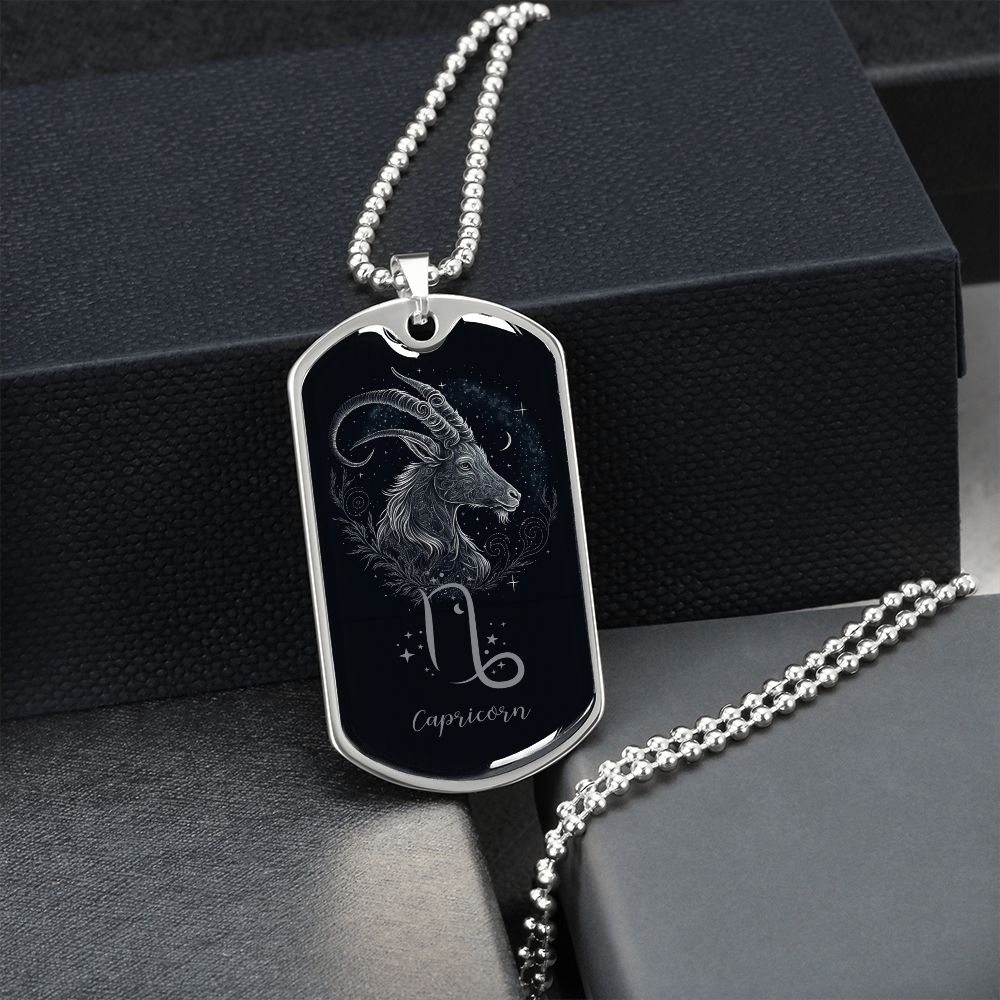 Capricorn Zodiac Sign Birthday Jewelry Gift For Him, Dog Tag With Millitary Chain, Gift For Him - Zensassy