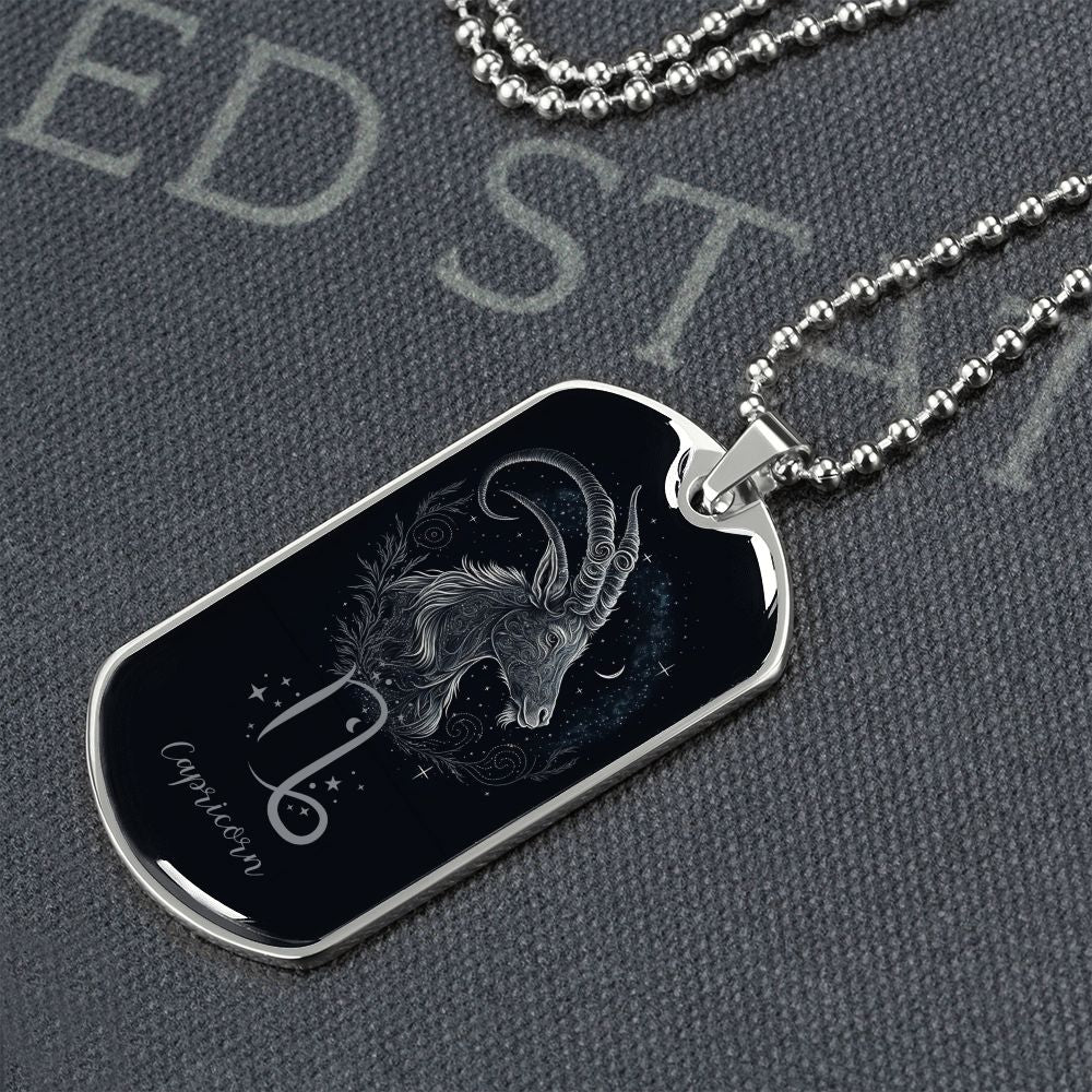 Capricorn Zodiac Sign Birthday Jewelry Gift For Him, Dog Tag With Millitary Chain, Gift For Him - Zensassy