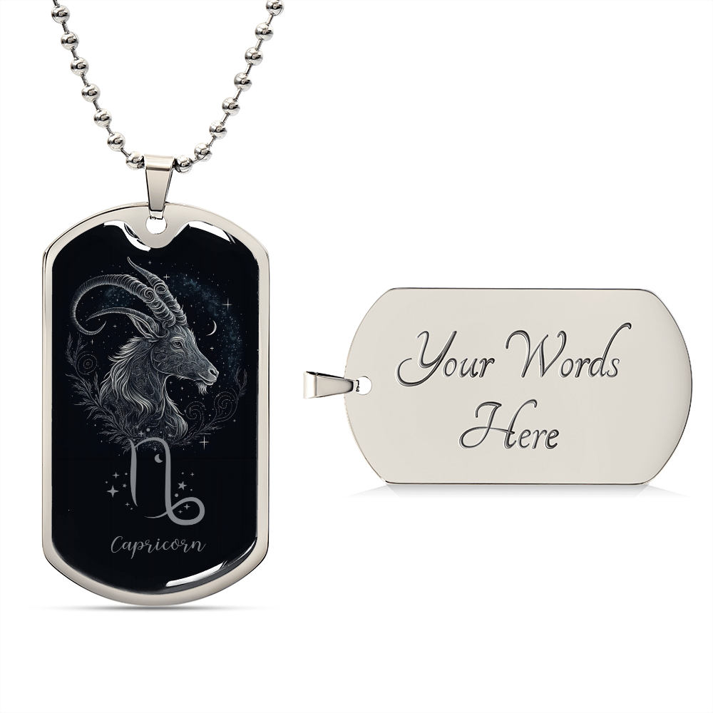 Capricorn Zodiac Sign Birthday Jewelry Gift For Him, Dog Tag With Millitary Chain, Gift For Him - Zensassy