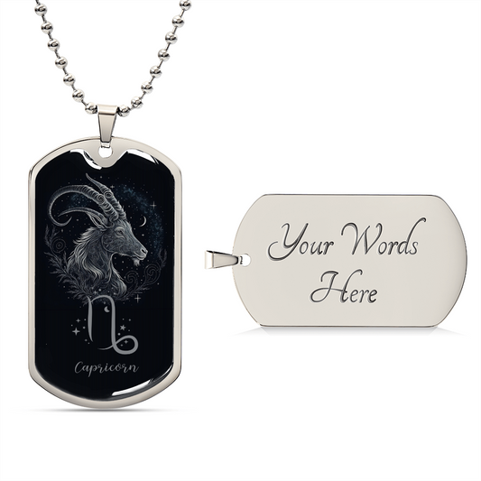 Capricorn Zodiac Sign Birthday Jewelry Gift For Him, Dog Tag With Millitary Chain, Gift For Him - Zensassy