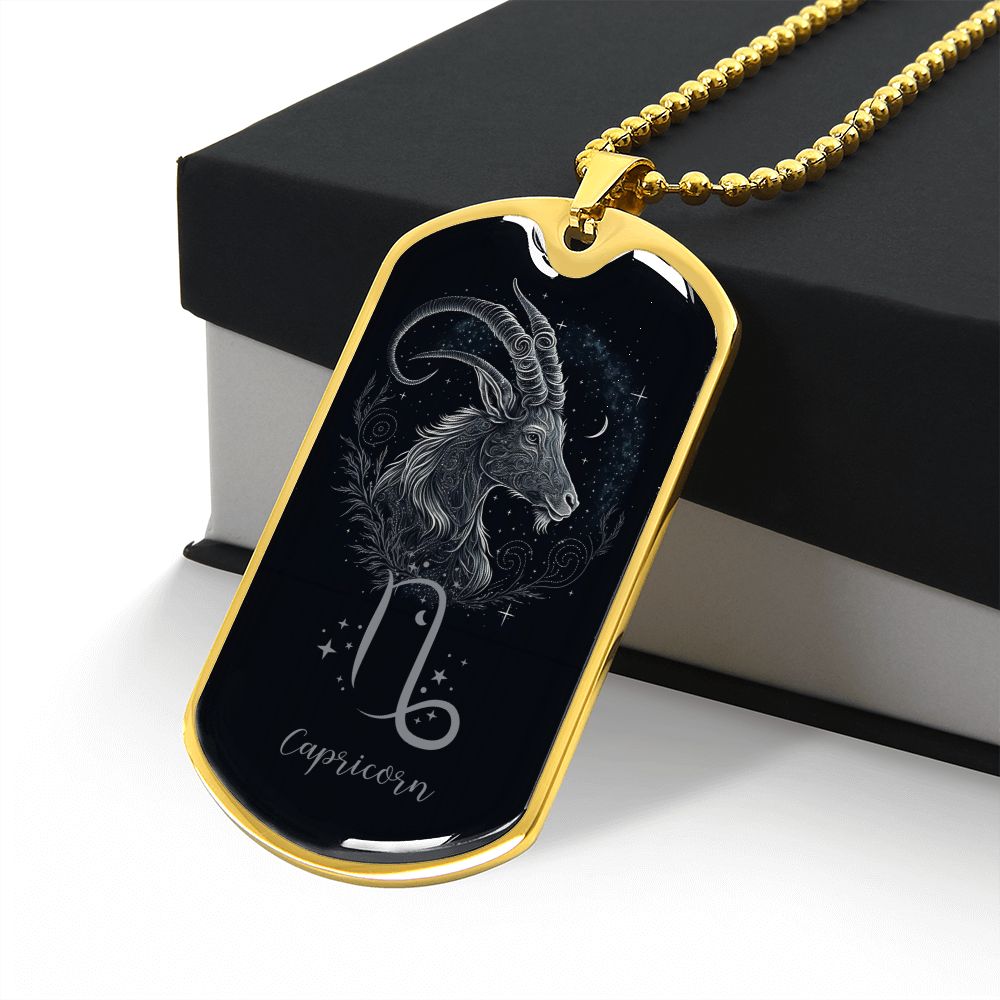 Capricorn Zodiac Sign Birthday Jewelry Gift For Him, Dog Tag With Millitary Chain, Gift For Him - Zensassy