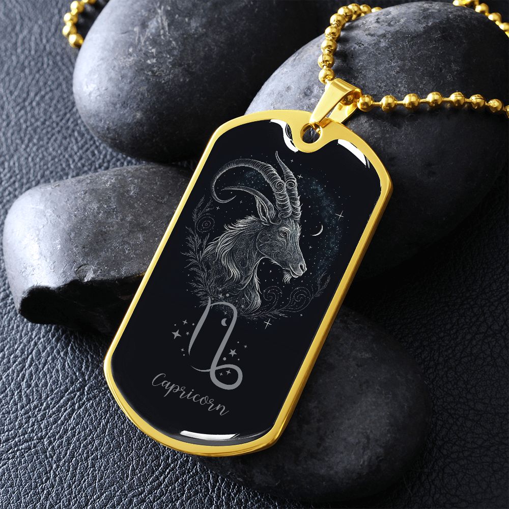 Capricorn Zodiac Sign Birthday Jewelry Gift For Him, Dog Tag With Millitary Chain, Gift For Him - Zensassy