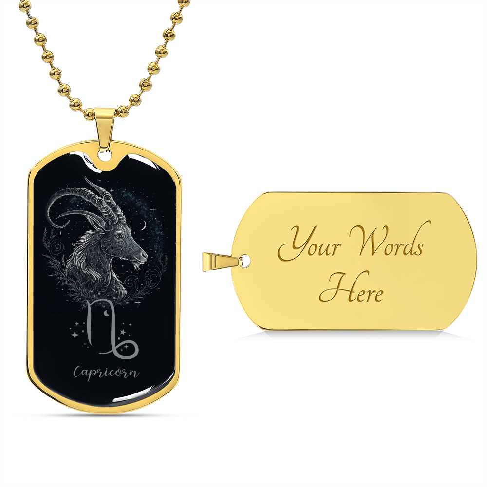 Capricorn Zodiac Sign Birthday Jewelry Gift For Him, Dog Tag With Millitary Chain, Gift For Him - Zensassy