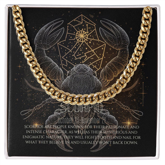 Scorpio Zodiac Sign Birthday Card and Cuban Chain Mens Necklace, Gift For Him - Zensassy
