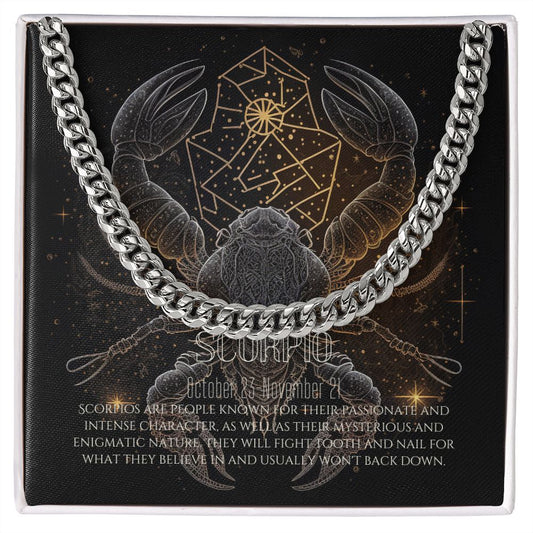 Scorpio Zodiac Sign Birthday Card and Cuban Chain Mens Necklace, Gift For Him - Zensassy