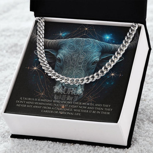 Taurus Sign Birthday Gift For Him, Cuban Link Chain Necklace - Zensassy